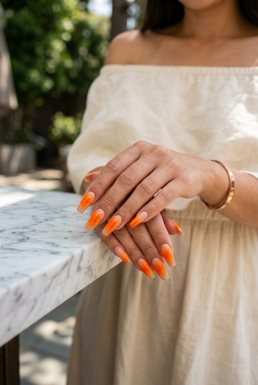 Sunburst Aura nails for summer vibes nails 2026. Bold vacation statement.