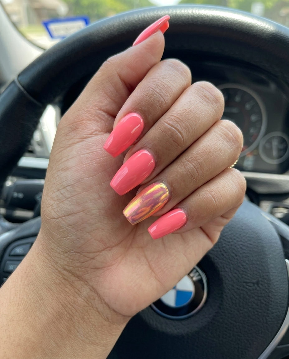 Sunset Chrome Pop nails for summer vibes nails 2026. Glamorous party accent.