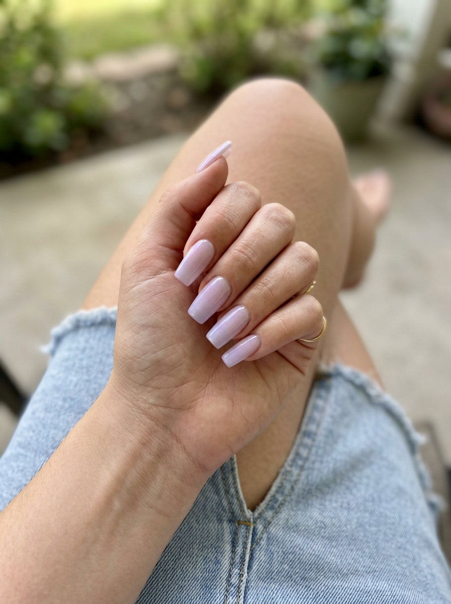 Lavender sky ombre stiletto nails for summer wedding nails 2026. Ethereal evening event style.