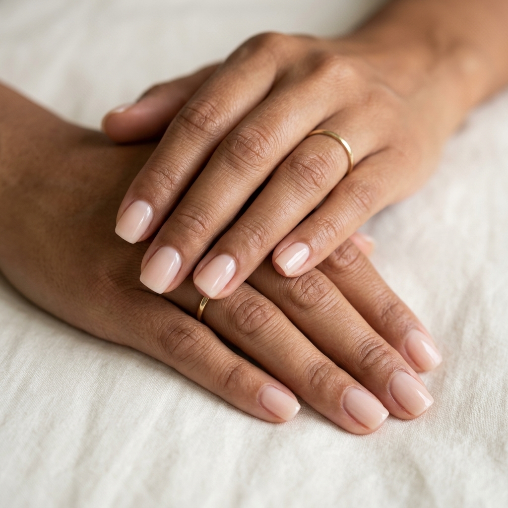 Milky nude squoval nails for summer wedding nails 2026. Clean girl daily wear.