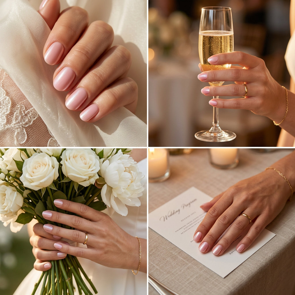 Sheer pink pearlescent nails for summer wedding nails 2026. Ethereal & romantic.