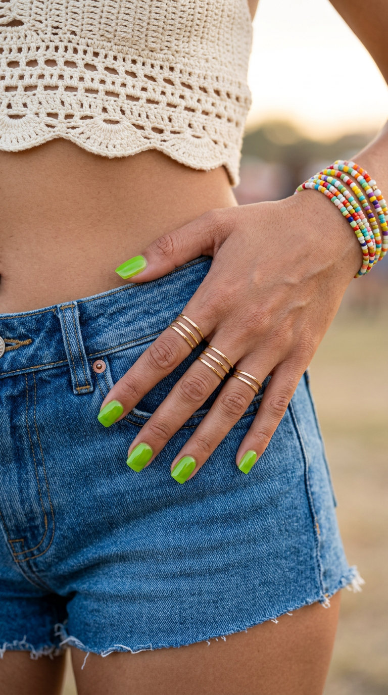 Lime Jelly Squoval Pop nails: translucent lime green, glossy finish, perfect for trending summer nails 2026.