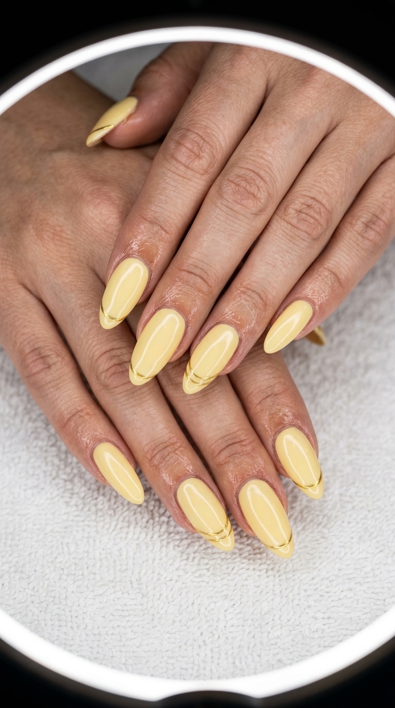 Golden Butter Bloom Nails 2026 | Elegant Date Night Golden butter bloom nails with creamy butter yellow and gold accents. Sophisticated yellow summer nails 2026 for date night.