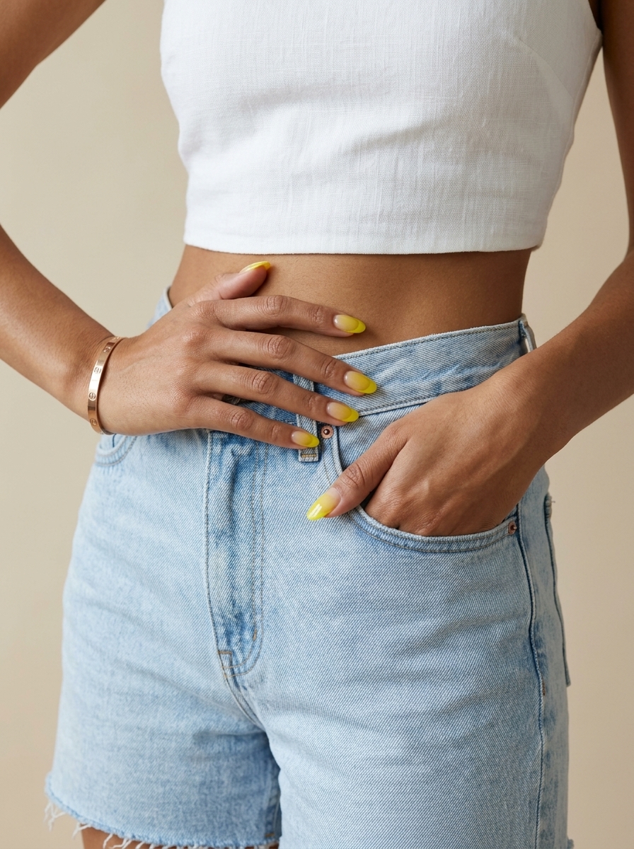 Yellow Summer Nails 2026: Jelly French Vacation Playful lemon zest yellow jelly French tips. Yellow summer nails 2026 for vacation.