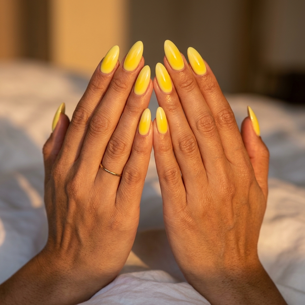 Lemon Zest Jelly French Nails 2026 | Vacation Vibes Lemon zest jelly French tip nails with sheer nude base. Playful yellow summer nails 2026 for vacation and brunch.